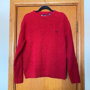 Vintage Chaps Cable Knit Cotton Red Crew Neck Sweater Medium Mens Old Money Prep